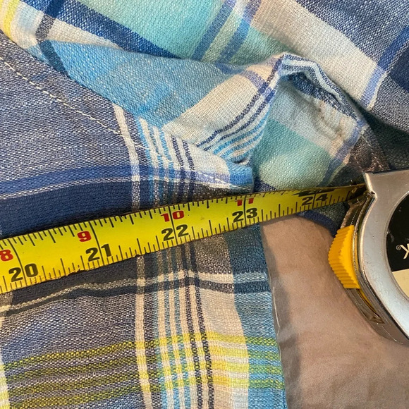 Tommy Bahama Large Preppy Blue Beach Coastal Cotton Tencel Button EUC Plaid - Picture 8 of 9